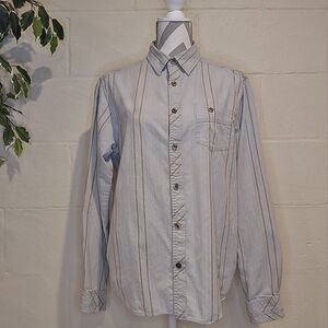 PRANA Breathe Mens Button Down Shirt Striped Front Pocket Western Size Medium.